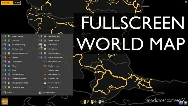 Full Screen World Map v1.44.1 for Euro Truck Simulator 2