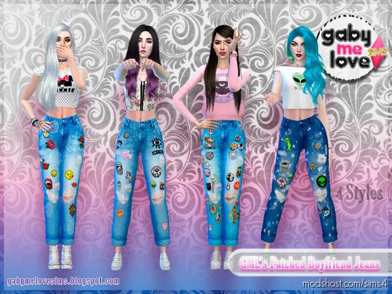 GML’s Patched Boyfriend Jeans for The Sims 4