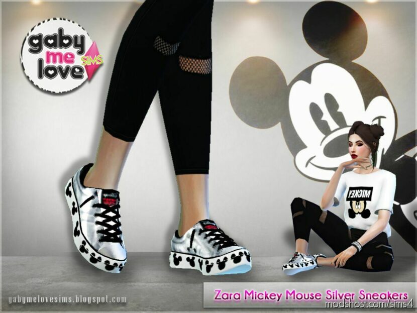 Silver Mickey Mouse (Disney) sneakers by Zara for The Sims 4