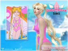 Sims 4 Clothes Mod: Sailor Moon: Usagi's bows swimsuit for women (Image #2)