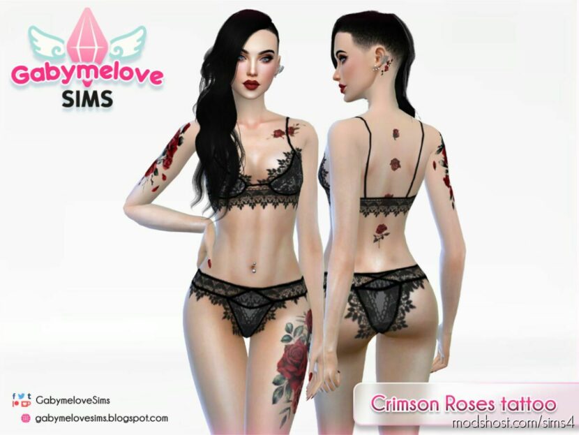 Crimson Roses tattoo pack for The Sims 4