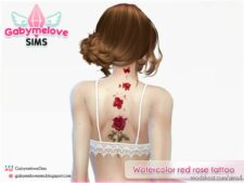 Watercolor red rose tattoo for The Sims 4