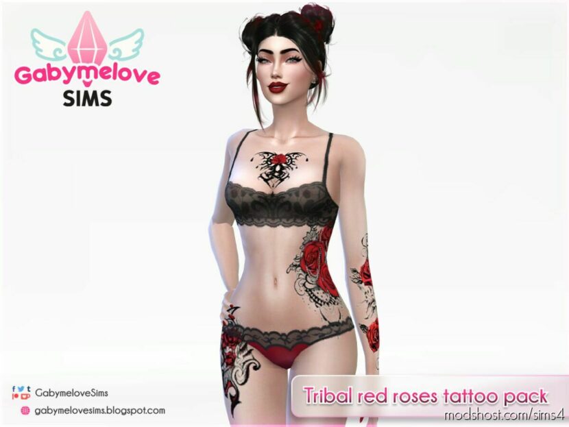 Tribal red roses tattoo pack for The Sims 4