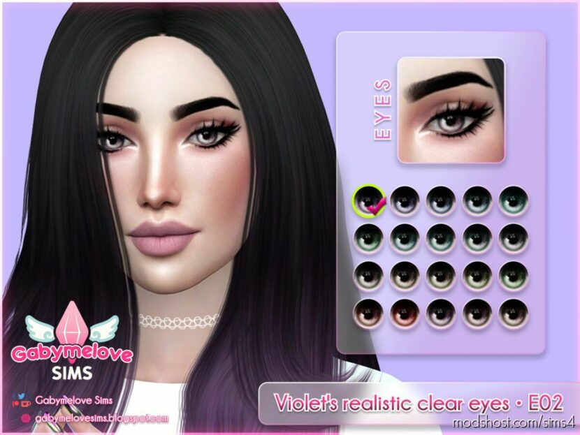 Violet’s realistic clear eyes • E02, contact & default for The Sims 4