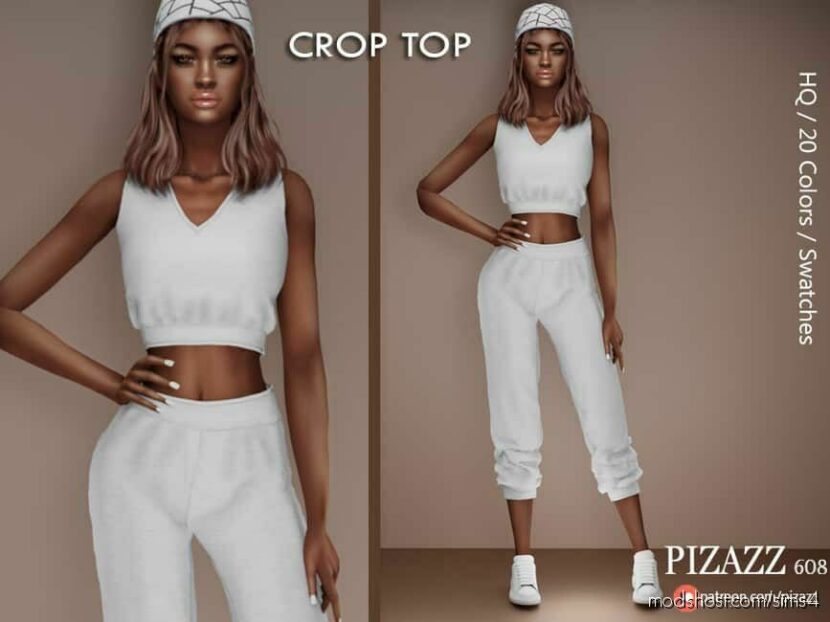 Cotton Jersey Crop TOP for The Sims 4