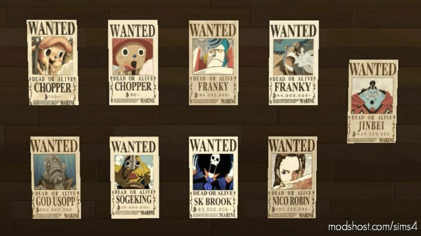 Straw HAT Pirates Wanted Posters for Sims 4