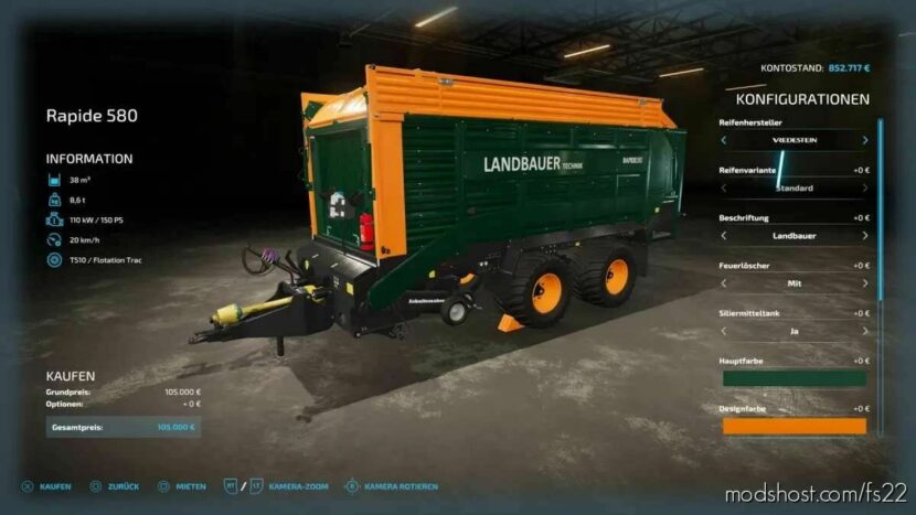 Landbauer Rapide 580 V1.0.0.1 for Farming Simulator 22