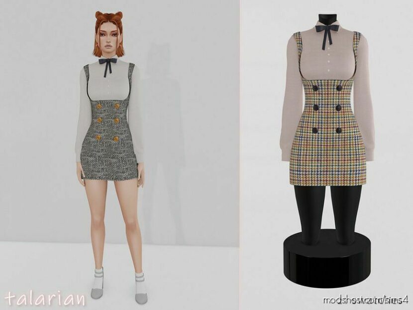 Vivian Tweed Sundress With Shirt And BOW for Sims 4