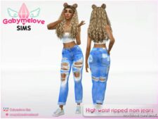 High waist ripped mom jeans for Sims 4