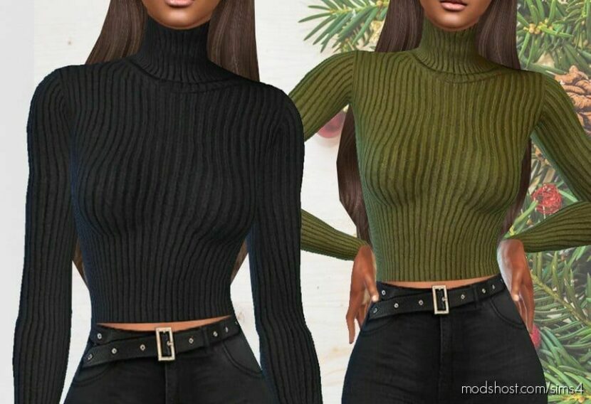 Turtleneck Cropped Blouses for Sims 4