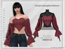 Strapless Long Sleeve Blouse T-347 for Sims 4