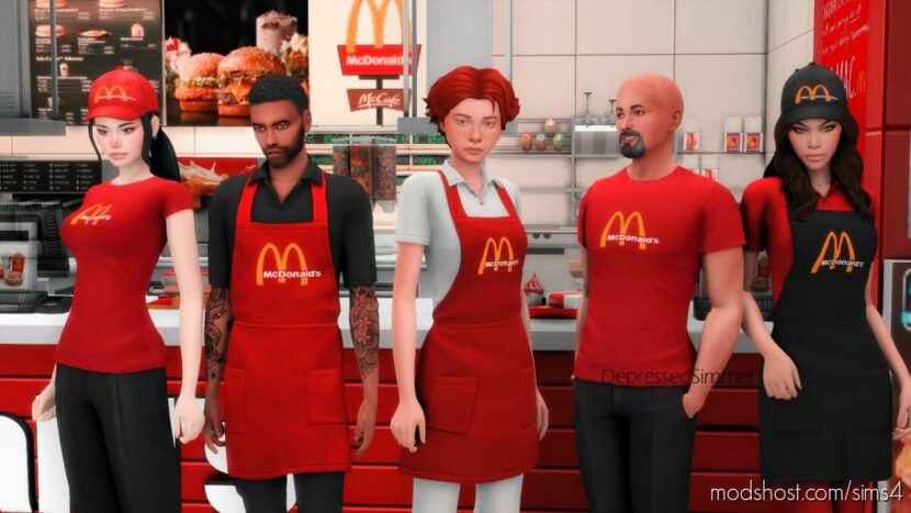 Sims 4 Female Clothes Mod: McDonald’s Uniforms + CAP (Featured)