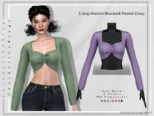 Long Sleeve Ruched Front Crop TOP T-362 for Sims 4
