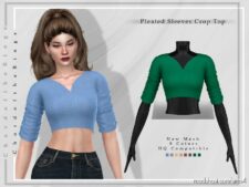 Pleated Sleeves Crop Top T-367 for Sims 4
