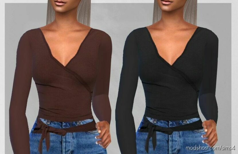 Crossed Neck Blouses for Sims 4
