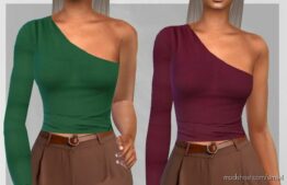 ONE Shoulder Fitted Blouses for Sims 4