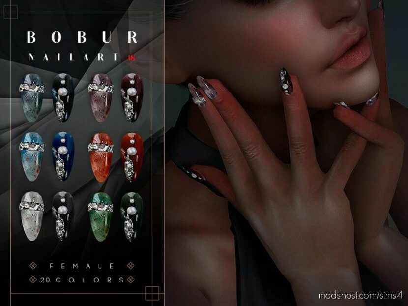 Almond Shaped Nails With Accessories for Sims 4