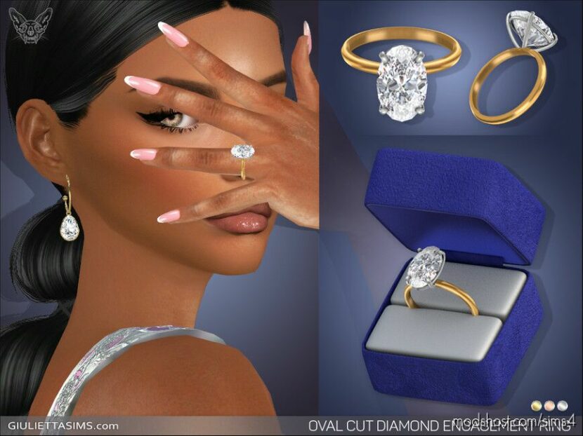 Oval Cut Diamond Solitaire Engagement Ring for Sims 4