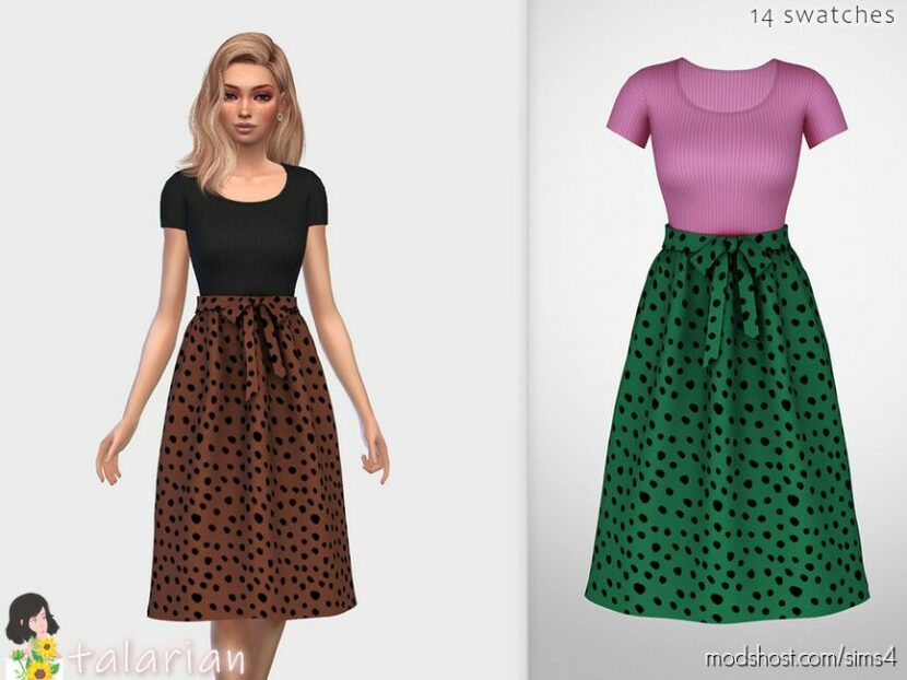 Sims 4 Teen Clothes Mod: Ashley Dress with Printed Skirt (Featured)