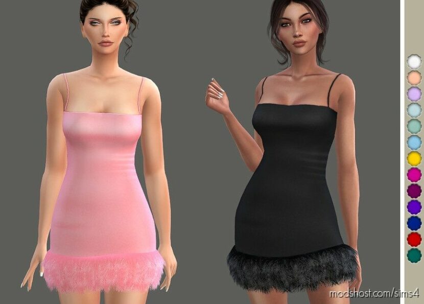 Sims 4 Female Clothes Mod: Feather Hem Mini Dress (Featured)