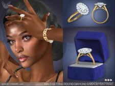 Halo Setting Round Diamond Engagement Ring for Sims 4