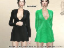 Bow Detailed Wavy Hem Rib Dress for Sims 4