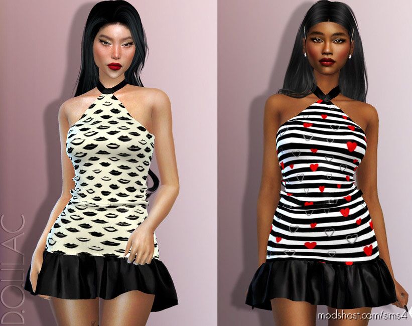 Sims 4 Elder Clothes Mod: Ruffled-hem Mini Dress DO756 (Featured)