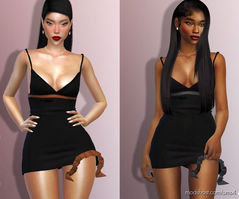 Sims 4 Elder Clothes Mod: Leather-trimmed Mini Dress DO750 (Featured)