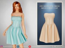 Off-shoulder Dress with Corset TOP for Sims 4