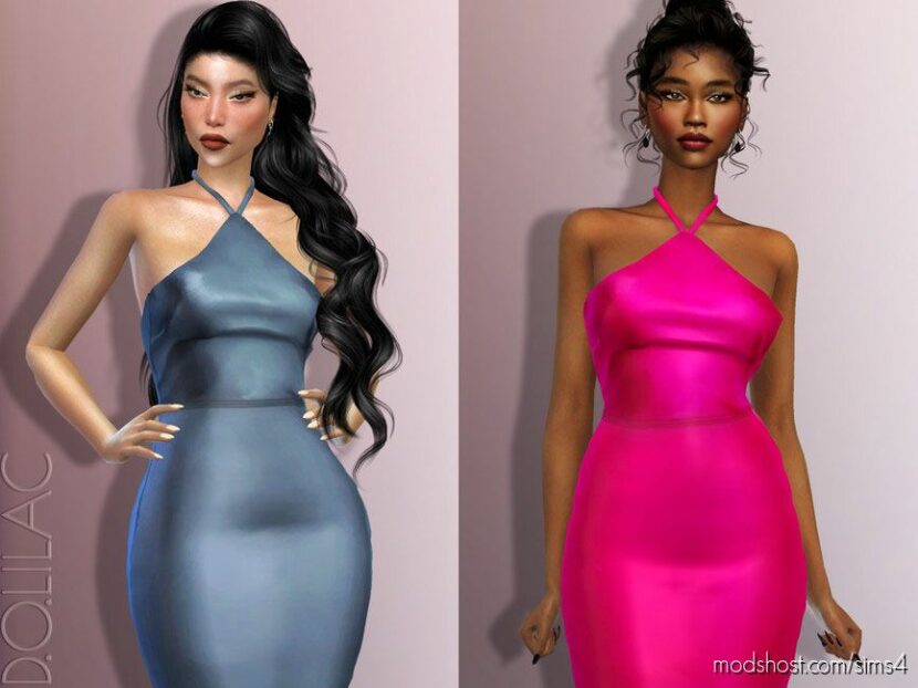 Satin Midi Dress DO758 for Sims 4