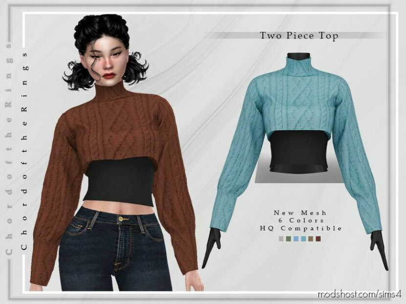 Sims 4 Female Clothes Mod: Two Piece TOP T-370 (Featured)