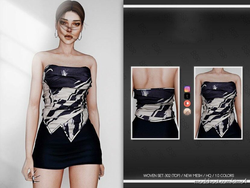 Sims 4 Teen Clothes Mod: Woven Set-302 (Top+Skirt) BD869 (Featured)