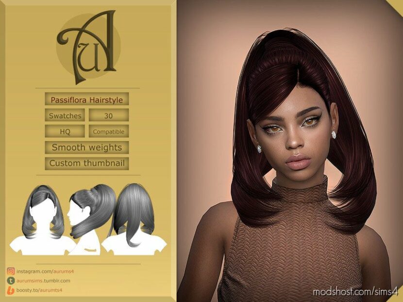 Sims 4 Female Mod: Passiflora High ponytail hairstyle (Featured)