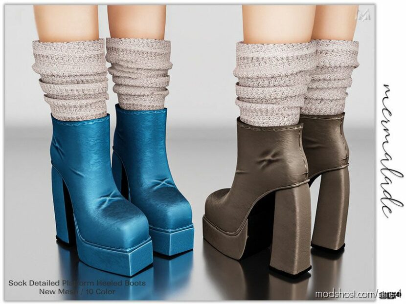 Sock Detailed Platform Heeled Boots S123 for Sims 4
