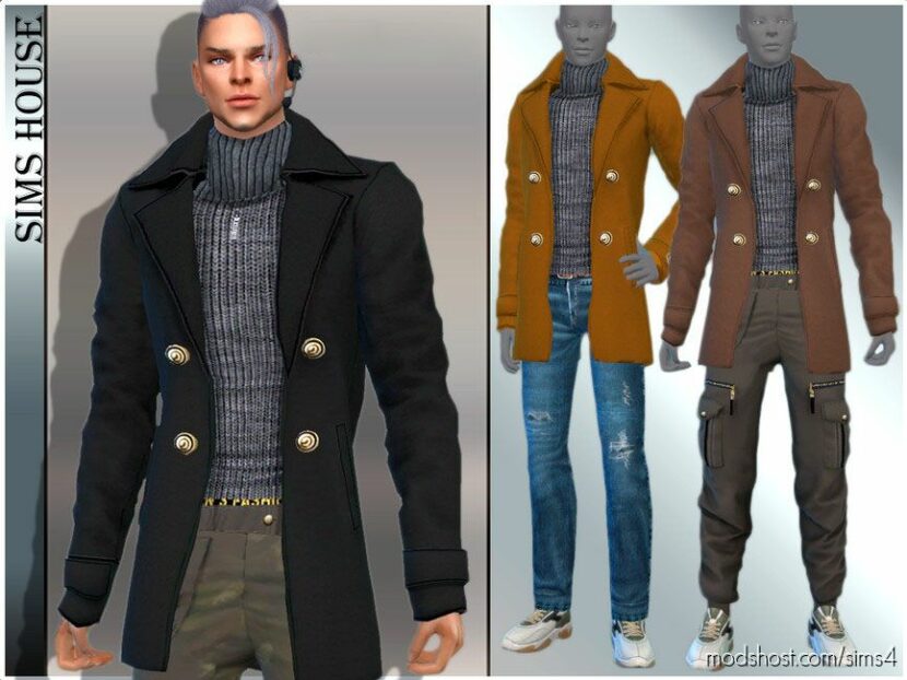 Men’s Double Breasted Coat for Sims 4