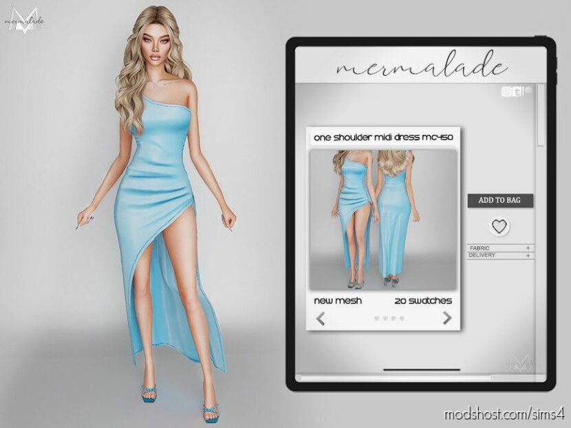 One Shoulder Midi Dress MC450 for Sims 4