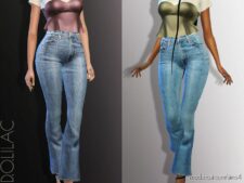 High Waist Flared Denim Jeans DO785 for Sims 4