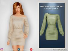 One Shoulder Hoodie And Mini Skirt for Sims 4