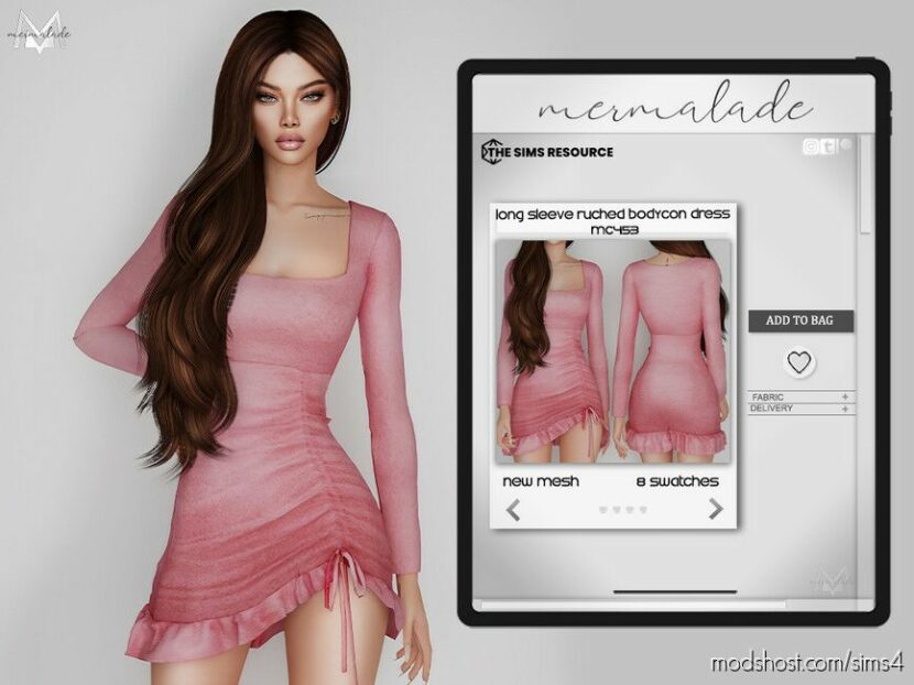 Long Sleeve Ruched Bodycon Dress MC453 for Sims 4