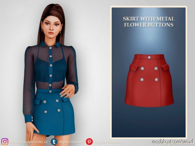 Skirt With Metal Flower Buttons for Sims 4