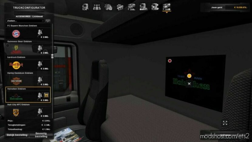 Interior Lights & Emblems V9.6 [1.47] for Euro Truck Simulator 2