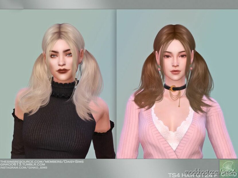 Sims 4 Female Mod: Pigtails Hairstyle - G124 (Featured)