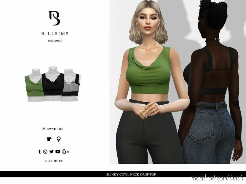 Slinky Cowl Neck Crop Top for Sims 4
