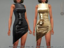 Metallic Asymmetric Mini Dress for Sims 4