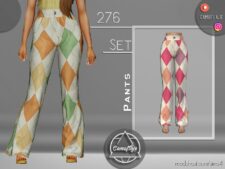 Sims 4 Elder Clothes Mod: SET 276 - Diamond Plaid Pants + Polo Shirt (Image #2)