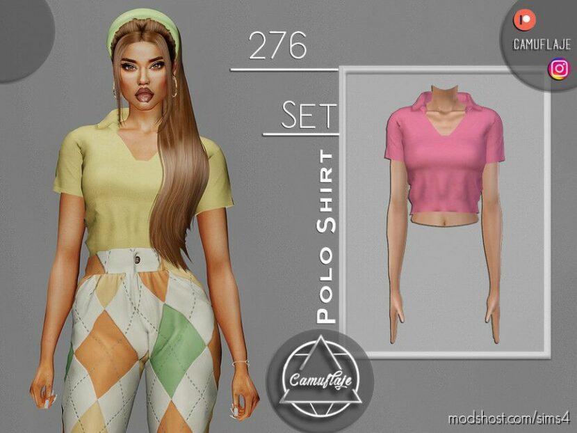 SET 276 – Diamond Plaid Pants + Polo Shirt for Sims 4