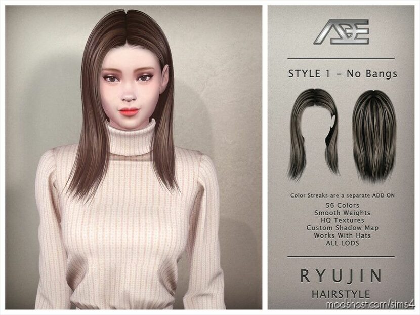 Ryujin Hairstyle – Style 1 without Bangs for Sims 4