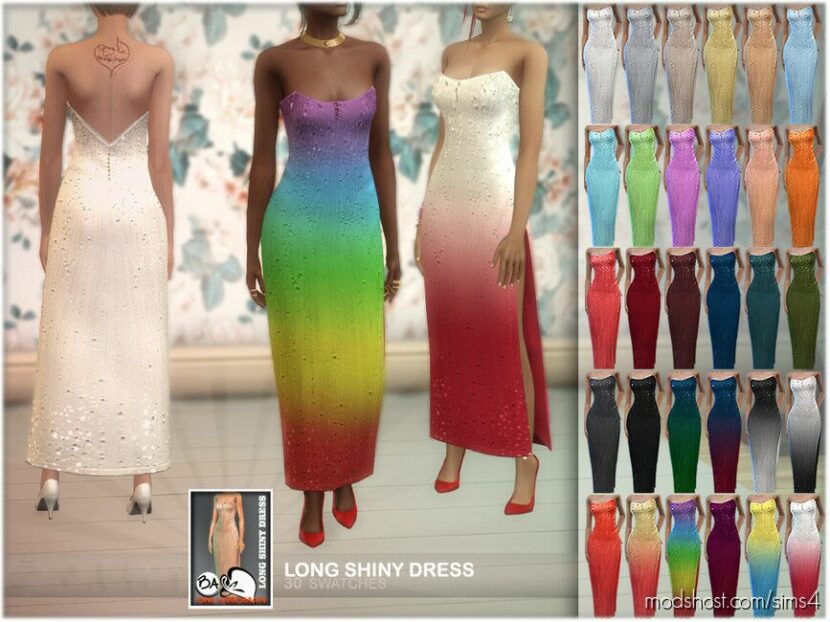 Sims 4 Elder Clothes Mod: Long Shiny Dress (Featured)