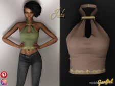 Irida – Top with gold pattern and fastening for Sims 4