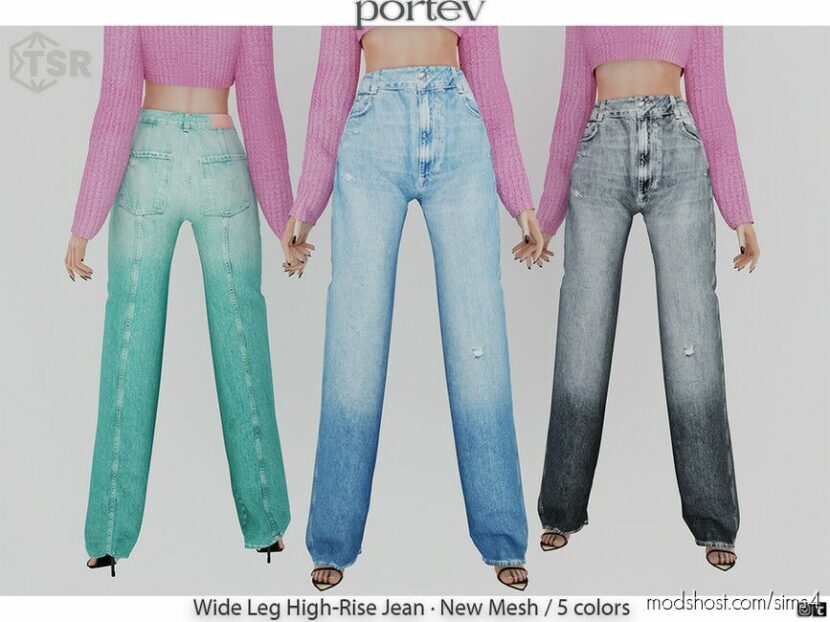 Wide Leg High-Rise Jean for Sims 4